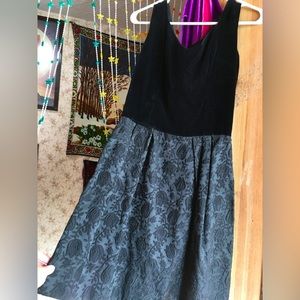 Black velvet and textured print dress.